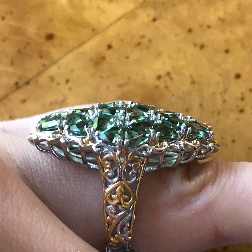 Natural Green Apatite Cocktail Ring Size 6.75 - Picture 2 of 8